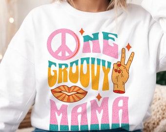 Mama Sweatshirt Retro gemütlich Pullover One Groovy Mama Shirt Boho Mama Geschenkidee