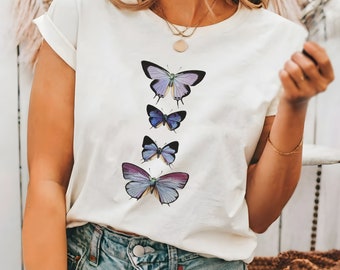 Vintage Butterfly's T-shirt Goblincore natuurliefhebber shirt tshirt Cottagecore unisex cadeau idee