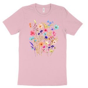 Camiseta Cottagecore Vintage Boho Naturaleza Flores Silvestres Camisa Camiseta botánica Camisa Amante de la naturaleza Idea de regalo Camiseta de flores de acuarela Pink