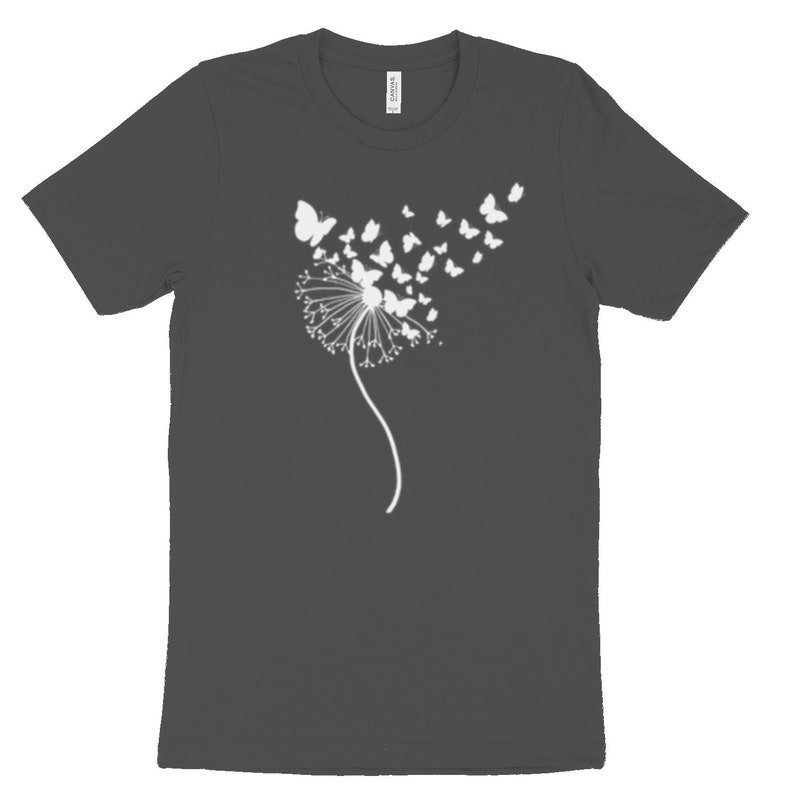 T-Shirt Schmetterlinge weiß Löwenzahn Floral Boho botanisches T-Shirt Wildblumen Minimlist Naturliebhaber Geschenkidee T-Shirt Unisex T-Shirt Asphalt