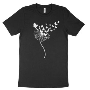 T-Shirt Schmetterlinge weiß Löwenzahn Floral Boho botanisches T-Shirt Wildblumen Minimlist Naturliebhaber Geschenkidee T-Shirt Unisex T-Shirt Bild 6