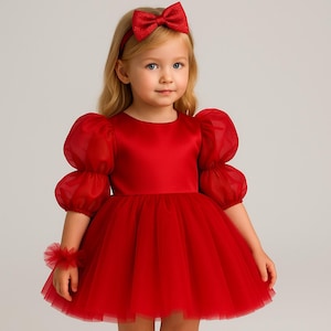 Red Tulle Flower Girl Dress: Satin Bodice, Elegant Bow