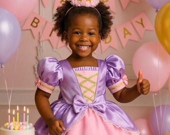 Rapunzel Inspired Dress: Handmade Princess Costume with Lilac Bow