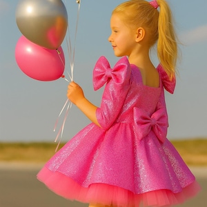 Hot Pink Glitter Bow Princess Dress: Sparkly Birthday Tutu