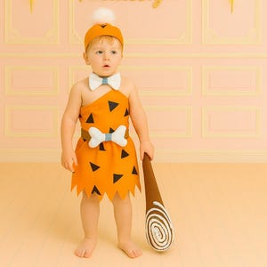 Bam Bam Inspired Cave Boy Costume: Tunic, Hat, Bow Tie & Soft Club