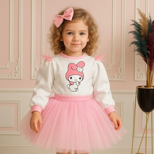 My Melody Inspired Pink and White Tulle Princess Dress , Handmade Girls Party Dress for Special Occasions, My Melody Toddler Dress