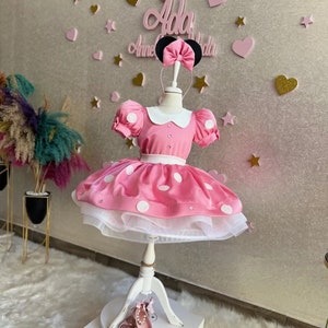 Pink Minnie Elegance Toddler 1st Birthday Princess Costume, Flower Girl Tutu, Sparkling Halloween Dress - Handmade Magic for Your Little One