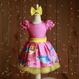 Girl Child Pink Baby Shark Dress, Baby Shark Costume, Party Dress, 1st ...
