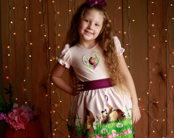 Masha and The Bear Dress, 1st Birthday Girl Costume, Photo Shoot Dress, Hallowen Costume Toddler, Masha Princess Costume, Party Dress 2nd