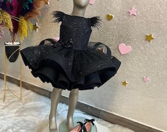 Girl Black Tulle Dress, Black Toddler Party Dress, Fluffy Evening Dress, Princess Elegant Dress, Halloween Costume, 1st Birthday Dress