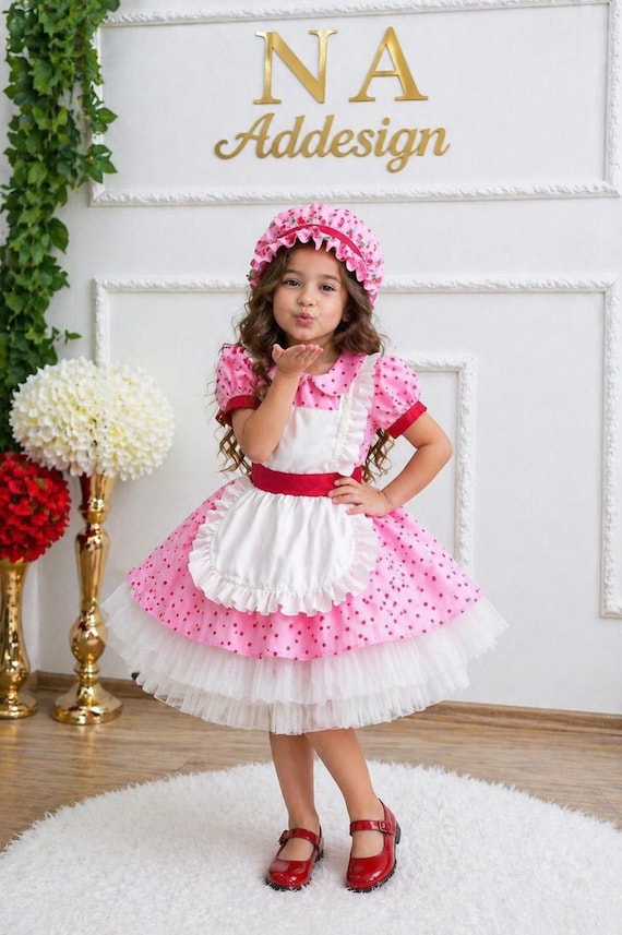 Strawberry Girl Dress, Strawberry Shortcake Inspired Costume, Pink Birthday Dress, Girls Strawberry Costume, Handmade Party Dress