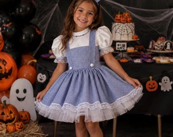 Dorothy Costume: Girls Blue Gingham Dress, Wizard of Oz Theme