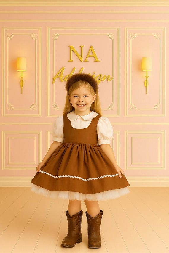 Vintage Brown Toddler Dress With Puffy Sleeves, Peter Pan Collar, Big Bow  and Layered Tulle Skirt for Girls Birthday Party and Special Dress - Etsy