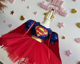 Super Girl Costume, Birthday Party Dress, Super Girl Tutu Dress, Superhero Toddler Costume,  Superhero Princess Costume, Halloween Costume