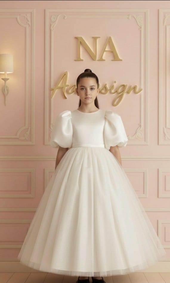 Luxury Puff Sleeve Tulle Dress for Girls Elegant Party Gown With Bow | Black, White, Red - Etsy Luxury Puff Sleeve Tulle Dress for Girls Elegant Party Gown With Bow | Black, White, Red - Etsy