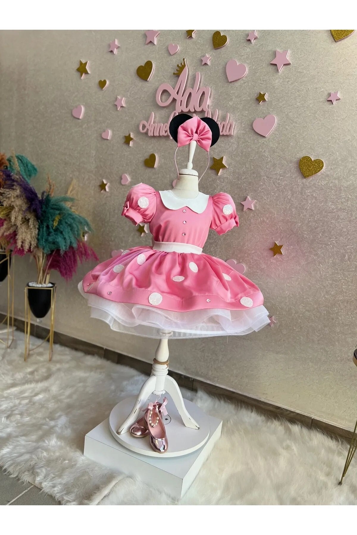 Pink Minnie Mouse Birthday Costume: Handmade Tulle Flower Girl Dress