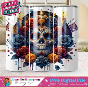 Day of the Dead Sugar Skull 20oz Tumbler Wrap, Calavera PNG, Dia de los Muertos, AI Digital Download, Commercial Use