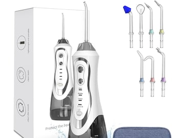 Cordless Rechargeable Water Flosser for Teeth, 7 Nozzles Set, Travel Bag - Oral Irrigator for Adults and Family