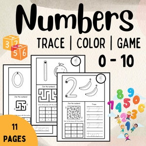Numbers 0 - 10 Trace, Color, and Game Worksheets