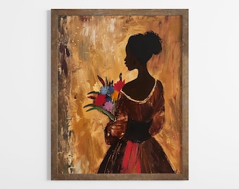 Black Woman Print | Vintage Girl Portrait | African Wall Art | Abstract Print | Black Female Wall Art