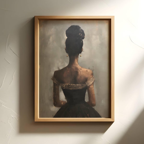 Ritratto femminile vintage / Arte murale afroamericana / Arte murale ragazza nera / Ritratto di donna nera vintage / Arte murale malinconica
