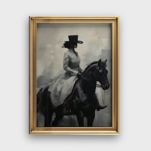 Vintage Female Horseback Riding | Female Vintage Portrait | African American Wall Art | Vintage Black Woman Portrait, Moody Equestrian Decor