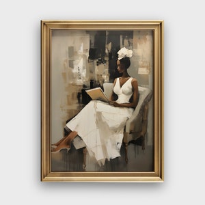 Woman Reading Print | Vintage Black Art | Black Girl Portrait | African American Abstract Art