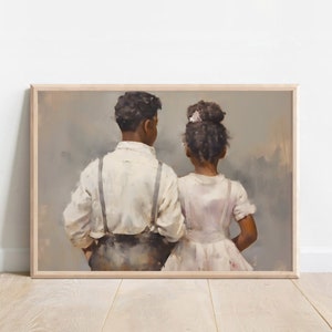 Decor broer en zus, prints broers en zussen, vintage Afro-Amerikaanse kunst, schilderij jongen en meisje, portret broers en zussen, afdrukbare kindermuurkunst