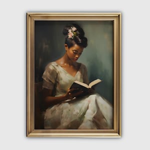 Vintage Woman Reading Portrait | Black Female Painting | Black Art | Vintage Oil Painting