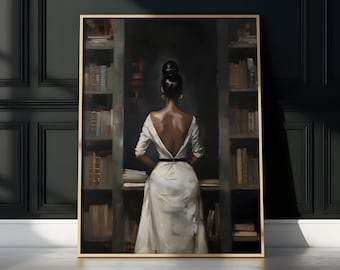 Book Girl Art | Black Woman Poster | Book Lover Art Reading Nook Decor Vintage Book Art