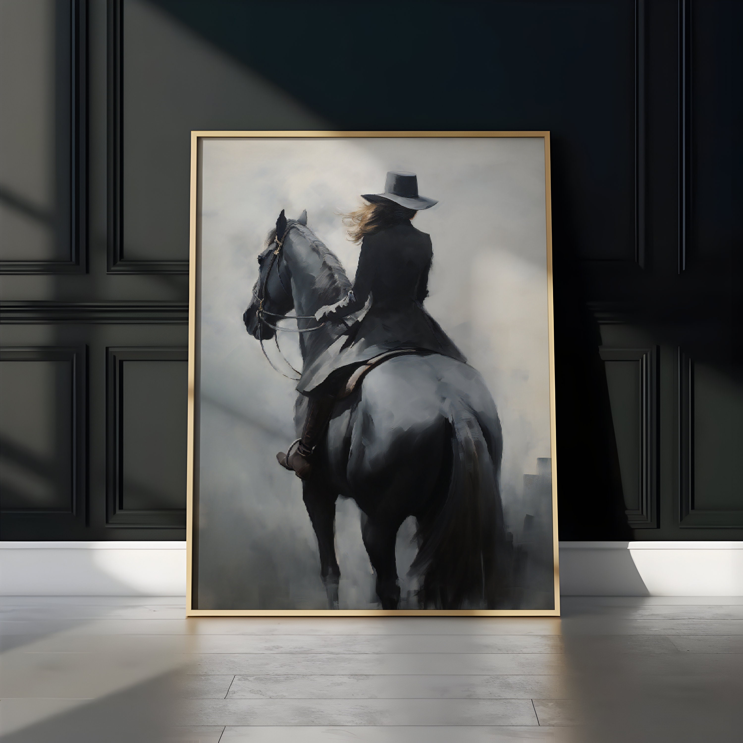 Vintage Equestrian Female Horse Painting Woman on Horseback Art Vintage ...