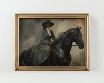 Paardensportdecoratie vrouwen | Vintage vrouw te paard | Muurkunst zwarte vrouw