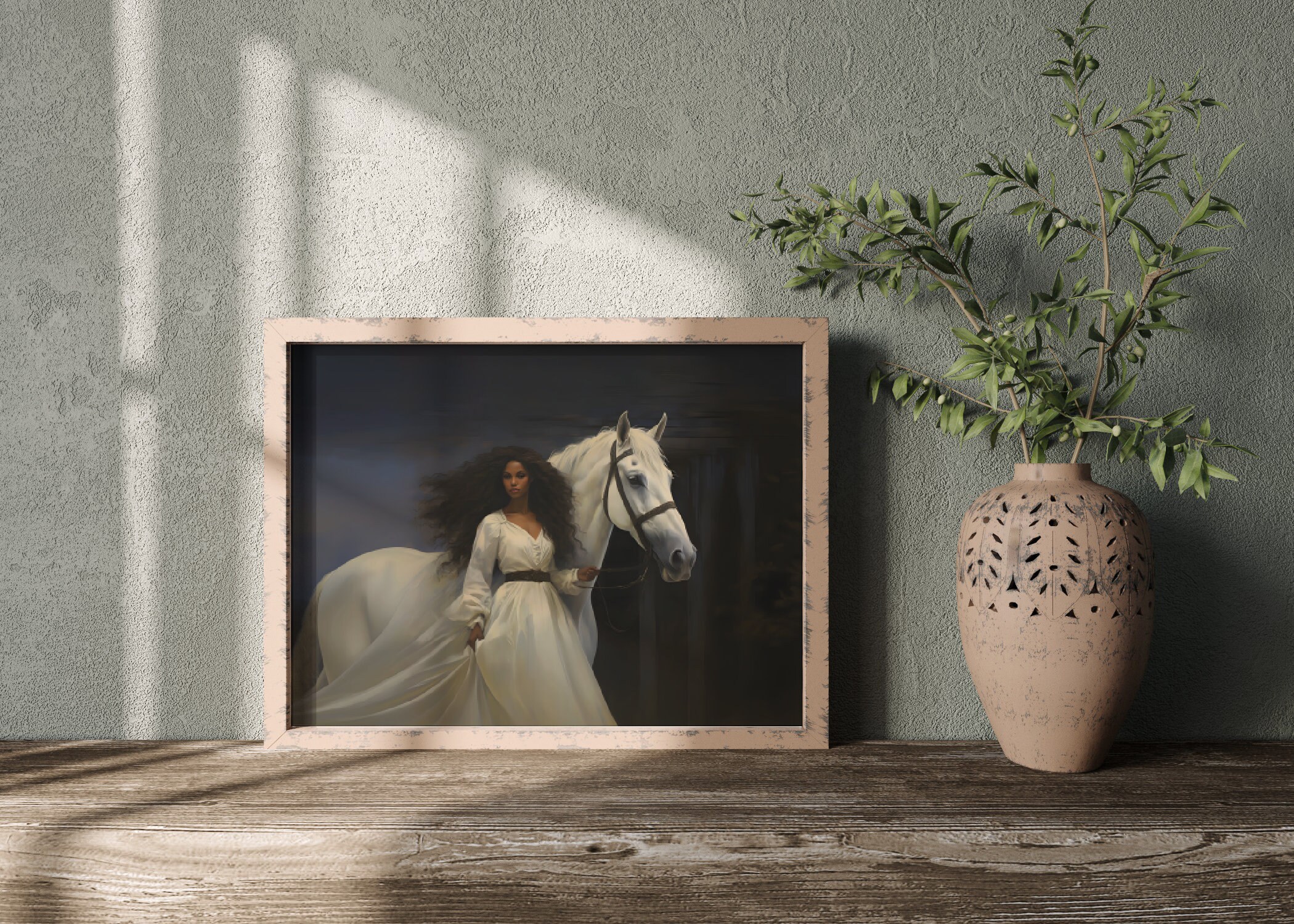 African Woman Horse Art Moody Victorian Art Vintage Horse Print Black ...