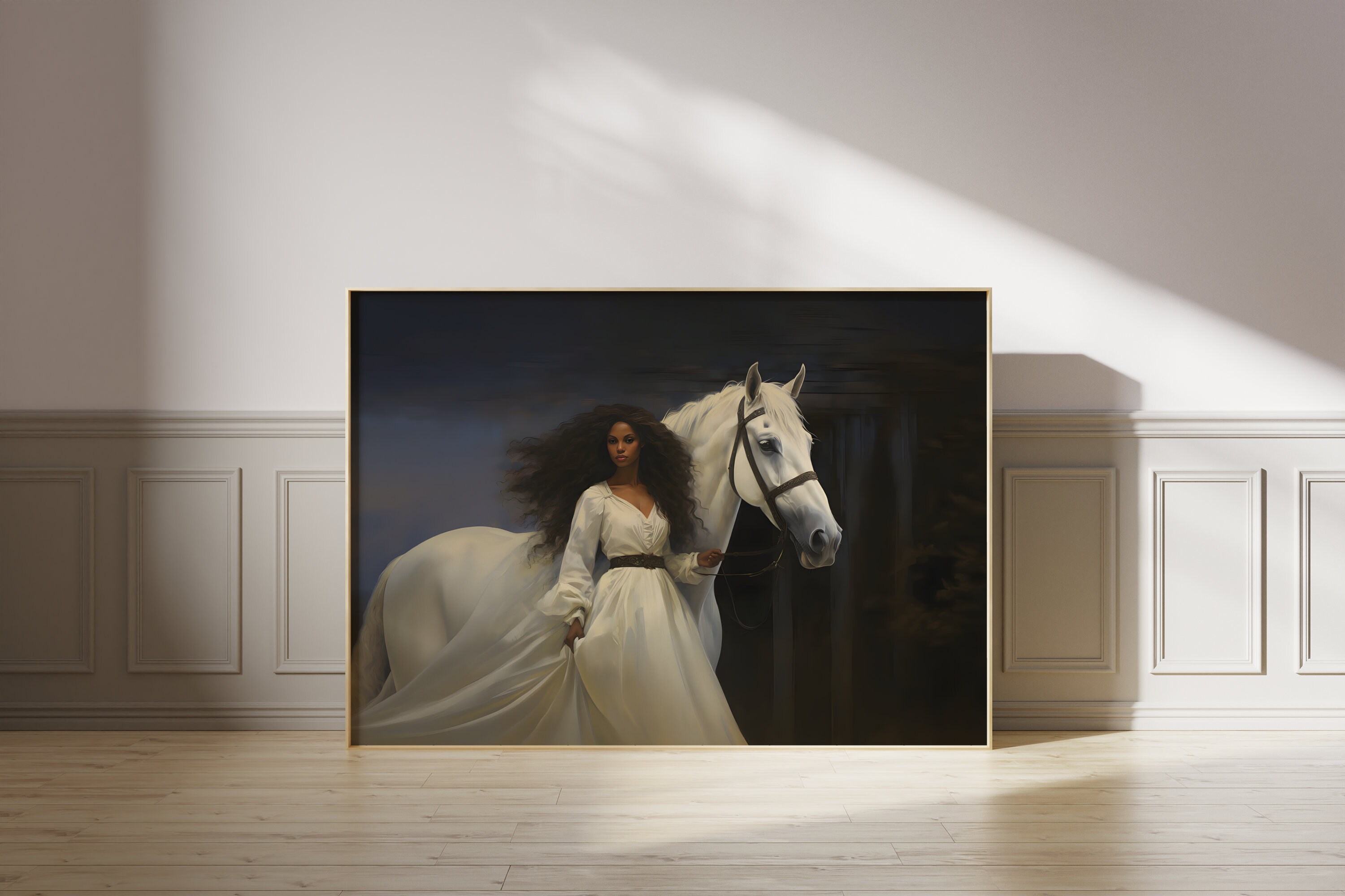 African Woman Horse Art Moody Victorian Art Vintage Horse Print Black ...