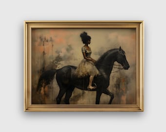 Vintage Equestrian Print | Black Woman on Horse Art | Faceless Print | Moody Wall Art | Black Art | African American Painting