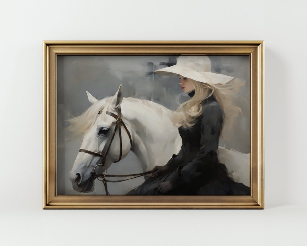 Vintage Equestrian Female Horse Painting Woman on Horseback Art Vintage ...