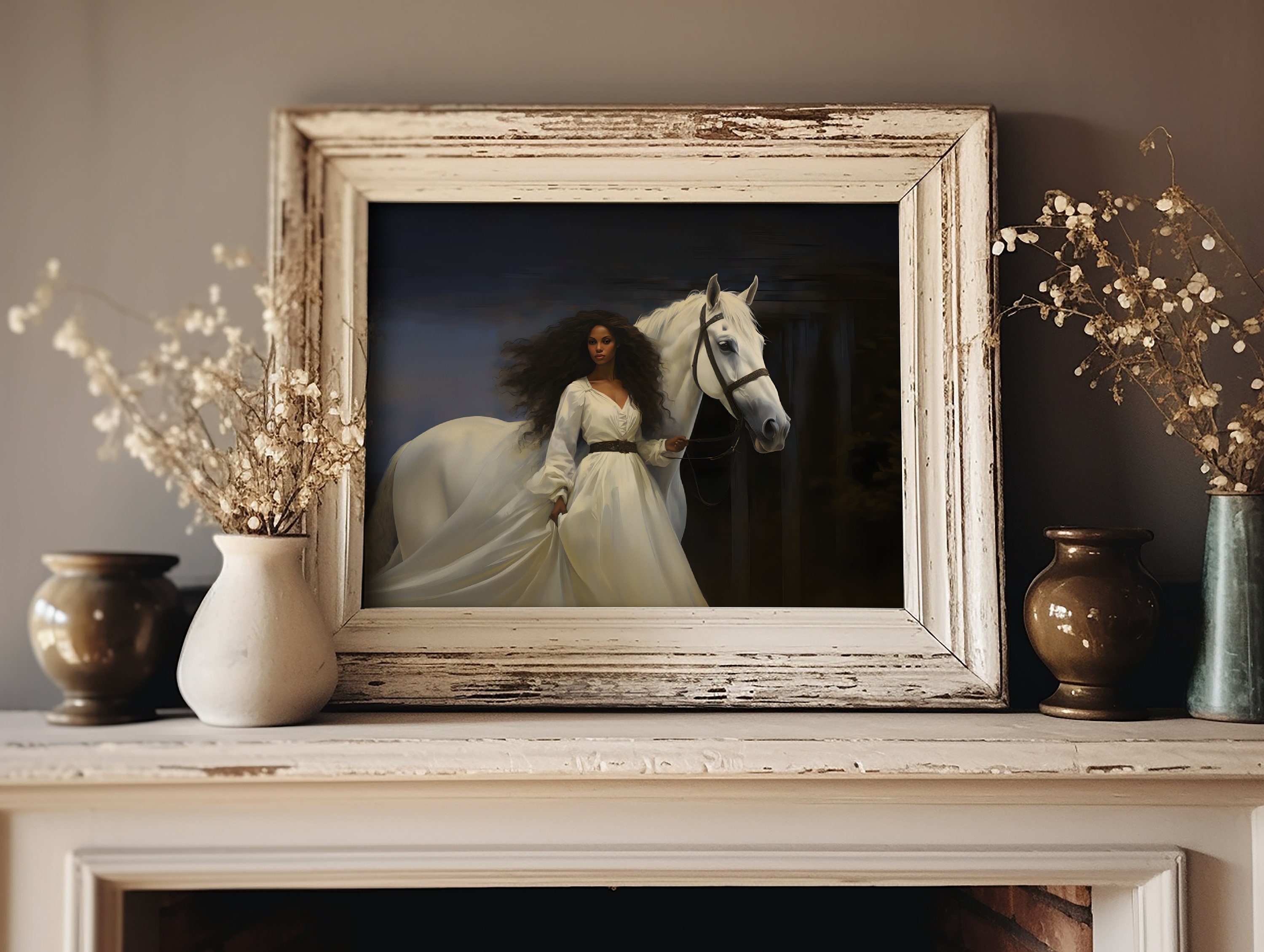 African Woman Horse Art Moody Victorian Art Vintage Horse Print Black ...