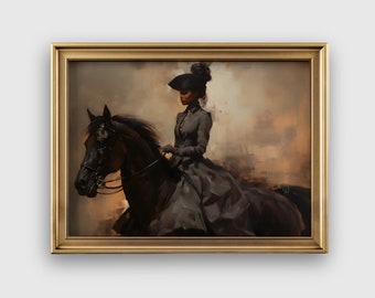 Vintage Equestrian Print | Woman & Horse Art | African American Art | Vintage Black Woman Portrait | Equestrian Decor