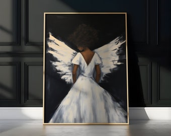 Black Girl Art | Vintage Portrait | African American Print | Black Girl Print | Black Girl Portrait | Moody Wall Art | Angel Painting