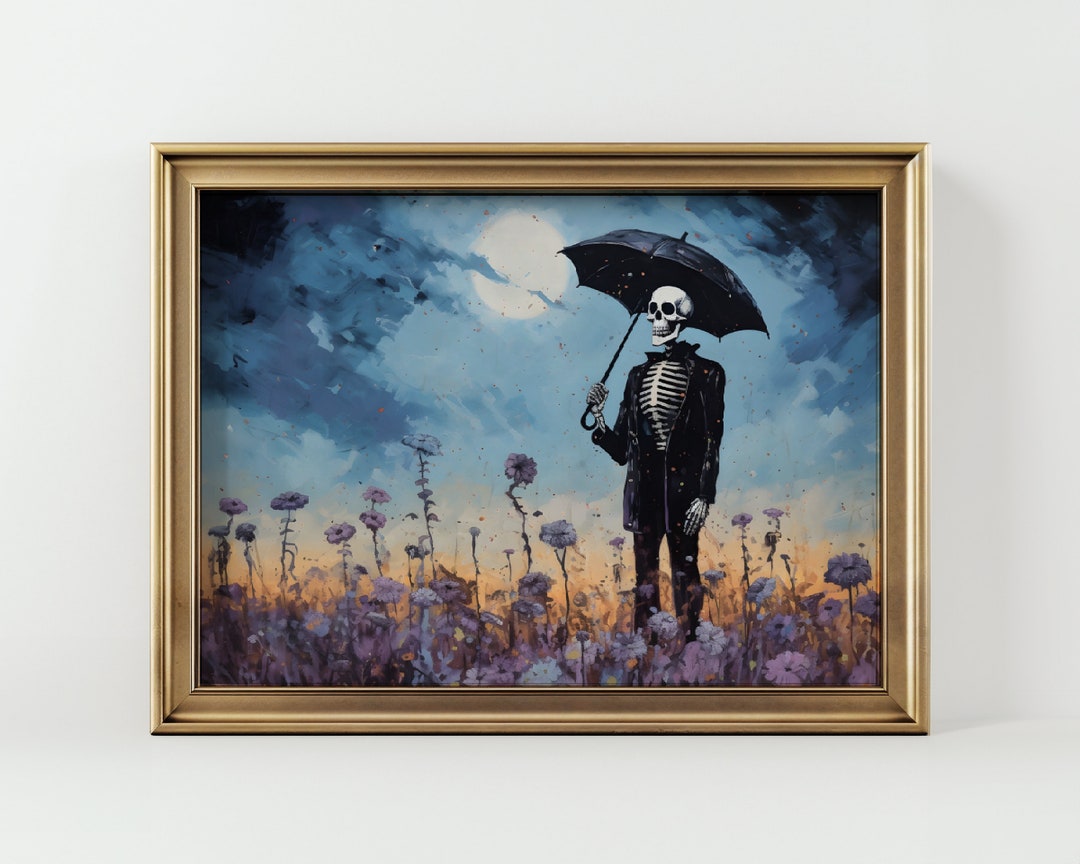Vintage Skeleton Art Print | Printable Spooky Art Skeleton Portrait ...