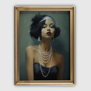 Vintage Elegance Print | Black Female Portrait | 1920s Flapper Girl Art | Black History Fine Art