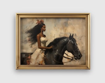 Vintage Equestrian Print | Black Woman Art | African American Prints | Black Art | Vintage Oil Painting