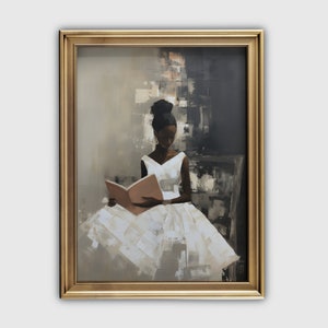 Woman Abstract Portrait | Black Female Painting | Vintage Woman Reading Print