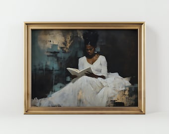 Frau lesende Kunst | Schöne afrikanische Porträtmalerei für Book Girl Art | Schwarze Frau Portrait Drucke