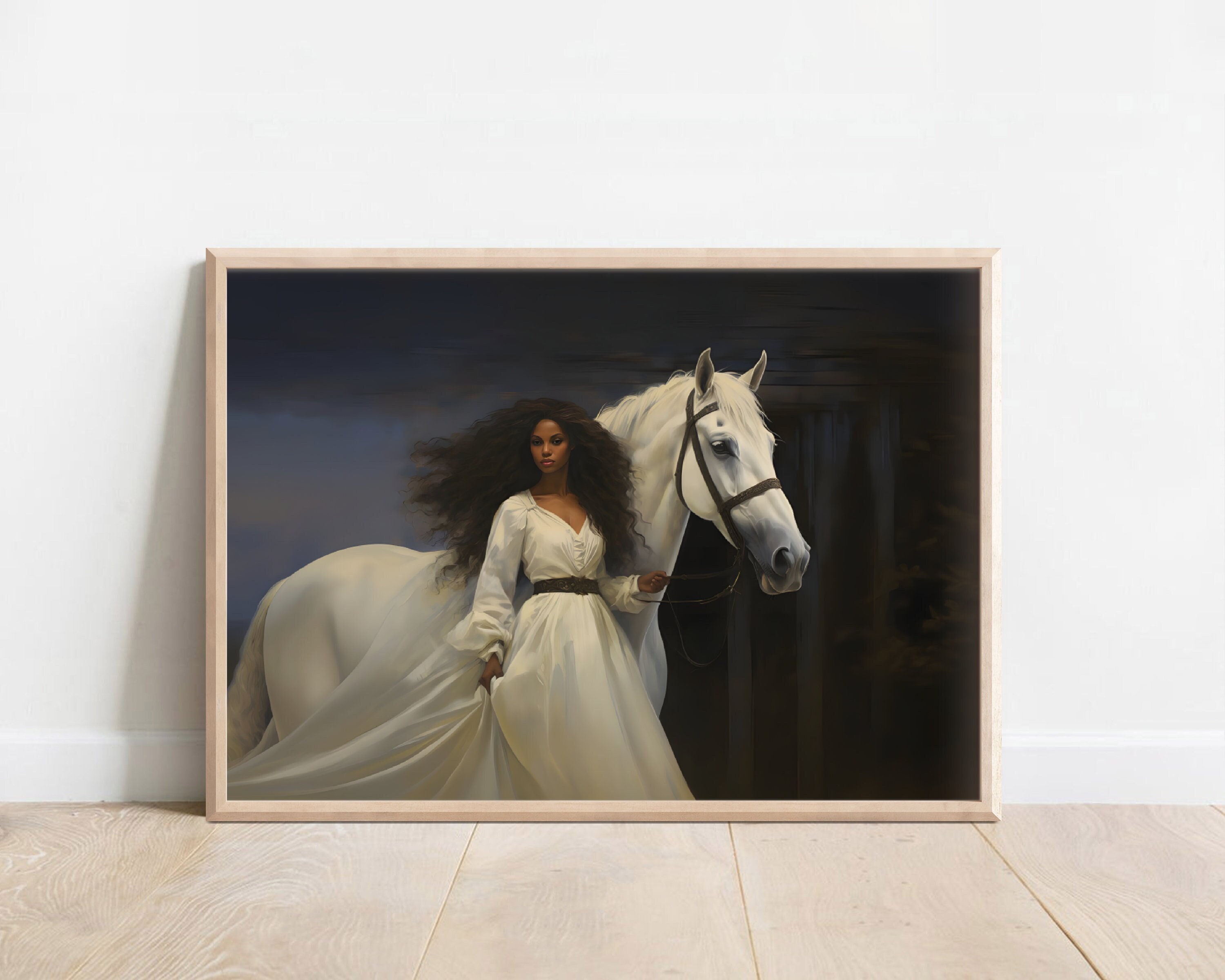 African Woman Horse Art Moody Victorian Art Vintage Horse Print Black ...