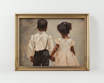 Brother and Sister Room Decor, Siblings Print, African American Wall Art, Boy & Girl Painting, Siblings Portrait, Printable Kids Wall Art