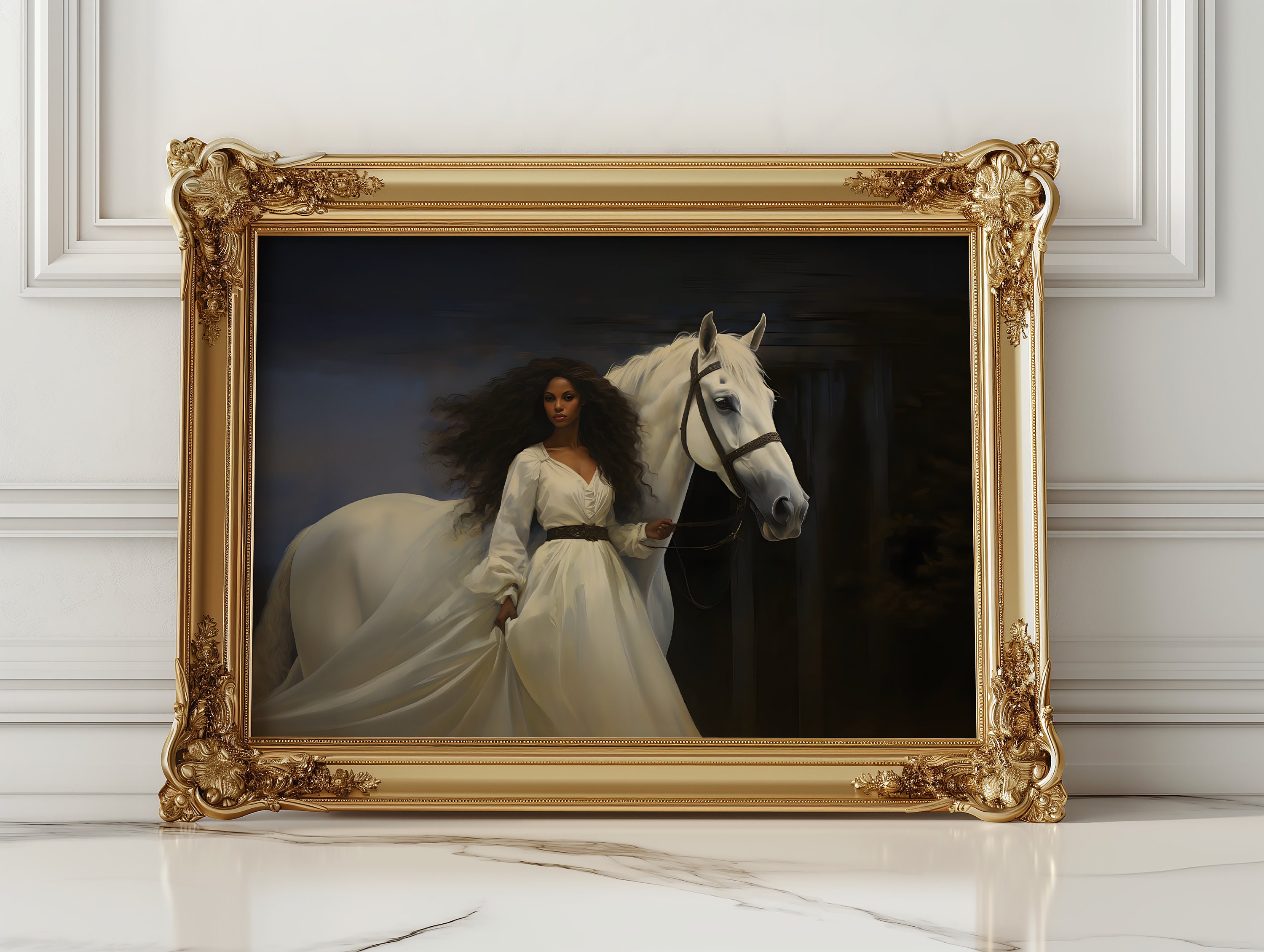 African Woman Horse Art Moody Victorian Art Vintage Horse Print Black ...