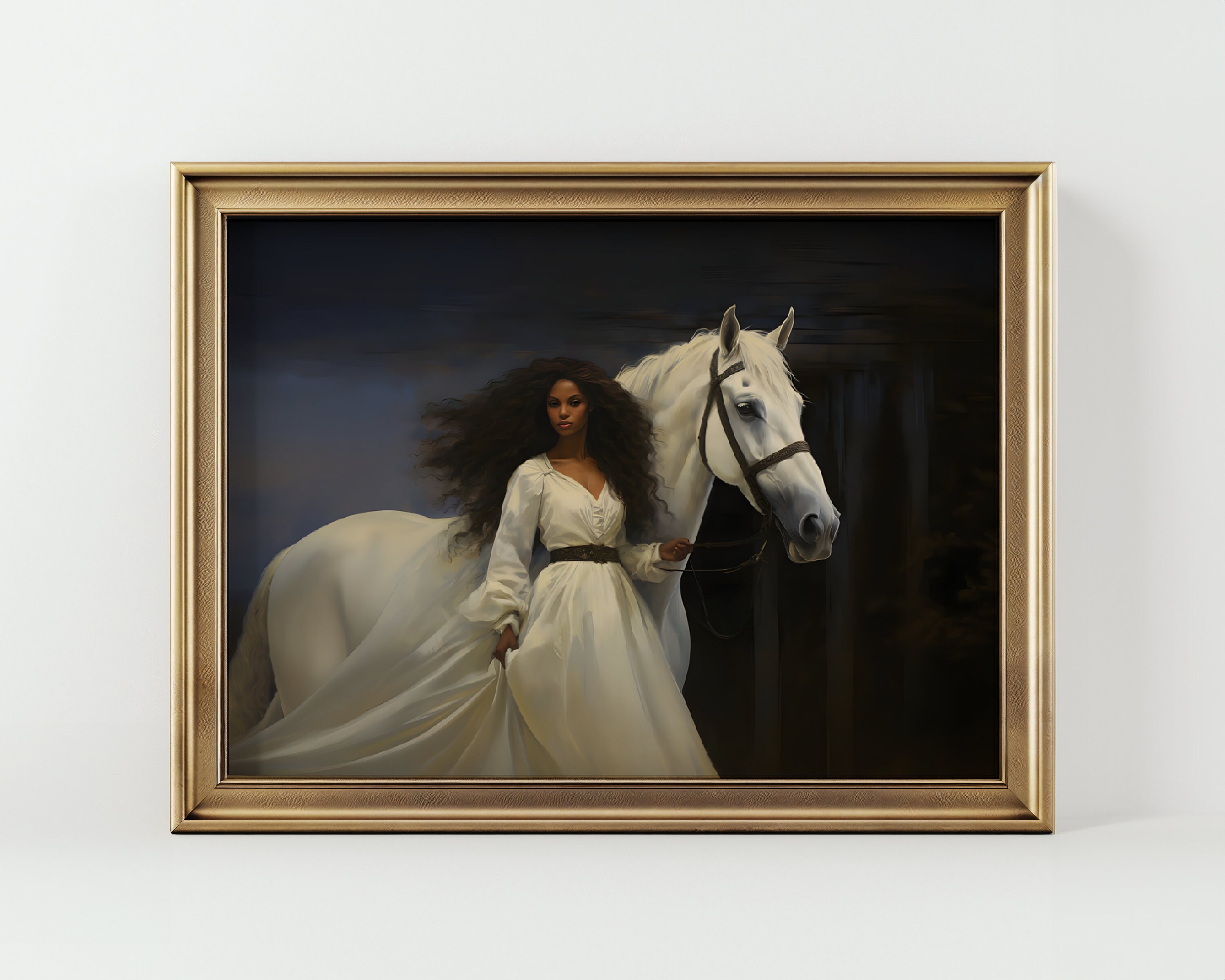 African Woman Horse Art Moody Victorian Art Vintage Horse Print Black ...
