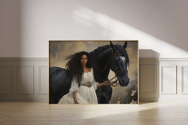 Beautiful Black Woman and Horse Art | Vintage Black Woman Portrait ...