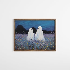spooky cute ghost in wildflower meadow